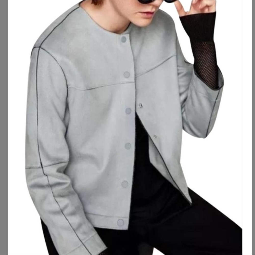 Zara Basic~Suede Light Blue Jacket Motorcycle Nwot